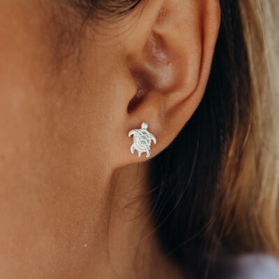 Turtle Stud Earrings - Silver