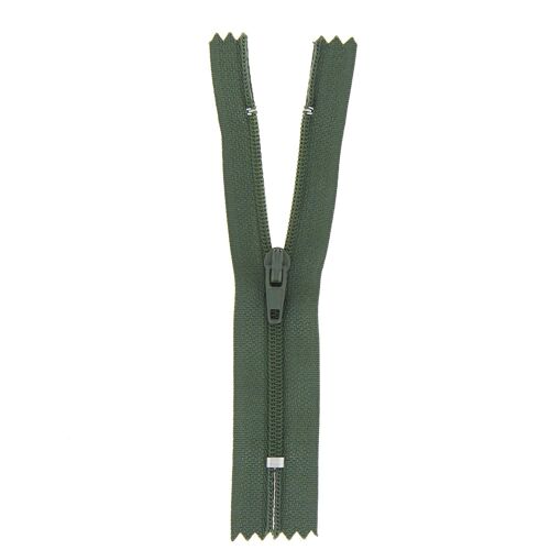 Fermeture nylon non séparable vert armée, 12 cm