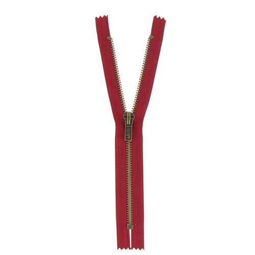 Fermeture laiton non séparable rouge, 20 cm