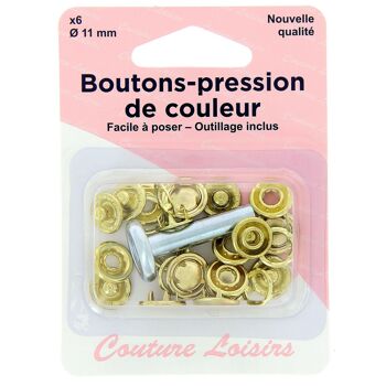 6 boutons pression or 11 mm + outillage de pose