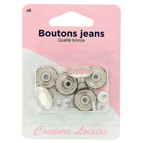 Boutons jeans nickelés x6