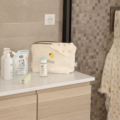 TROUSSE DE TOILETTE MATELASSÉE ÉCRUE - CITRON