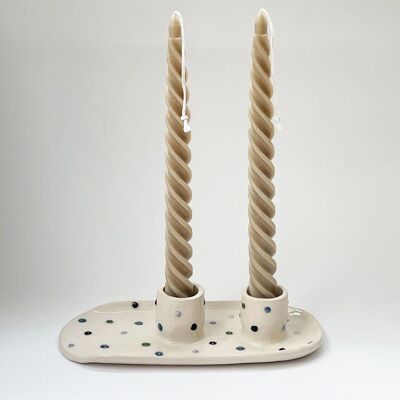 Candelabro portavelas doble dots relieve colores