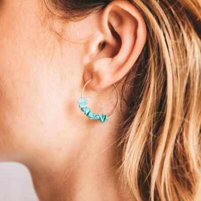 Samudra Turquoise Howlite Stone Hoop Earrings - Gold
