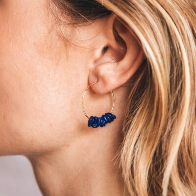 Samudra Lapis Lazuli Stone Hoop Earrings - Gold