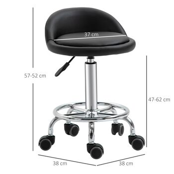 HOMCOM Lot de 2 tabouret à roulette tabouret de travail pivotant 360° - assise réglable 47-62H cm, dossier ergonomique - acier chromé revêtement synthétique noir 3