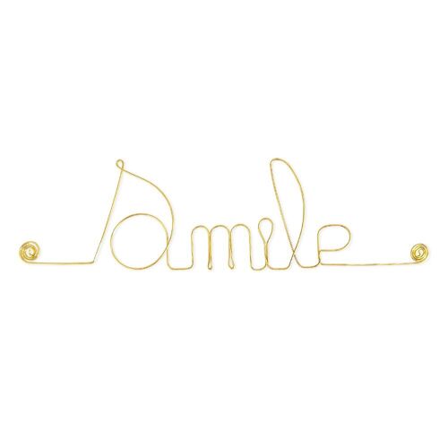 Mot en fil de Laiton Doré " Smile " - Décoration Murale à punaiser - Bijoux de Mur