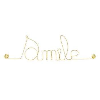 Mot en fil de Laiton Doré " Smile " - Décoration Murale à punaiser - Bijoux de Mur 1