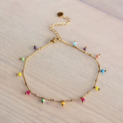 Stainless steel fine anklet with faceted beads – mix color