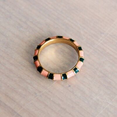 Edelstahl Statement Ring rosa/grün/gold