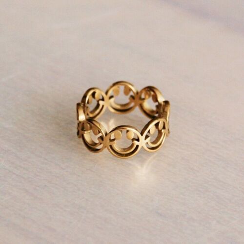 Stainless steel statement ring SMILEY - gold
