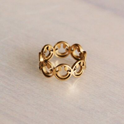 Anillo llamativo de acero inoxidable SMILEY - dorado