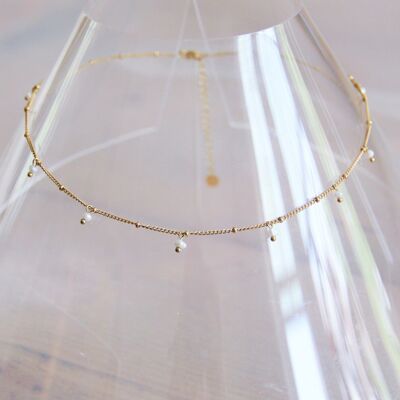 Cadena fina de acero inoxidable con mini perlas colgantes - oro