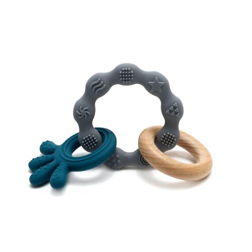 Magni - Teether bracelet in LFGB silicone with squid appendix, petroleum