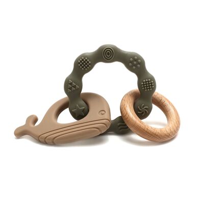 Magni - Pulsera mordedor ballena y apéndice de madera, verde