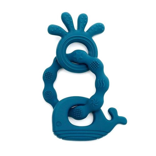 Magni - Teether bracelet in LFGB silicone with whale appendix, petroleum