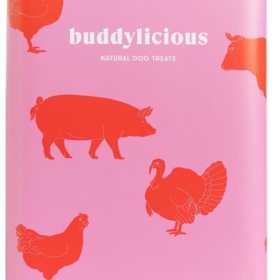 Buddylicious Gâteries naturelles pour chiens - Cadeau de collection en étain - Ferme