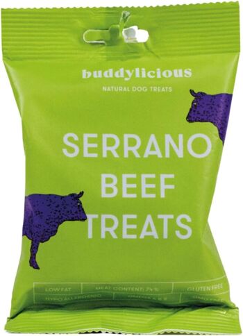 Gâteries naturelles et saines pour chiens au bœuf Serrano de Buddylicious 1