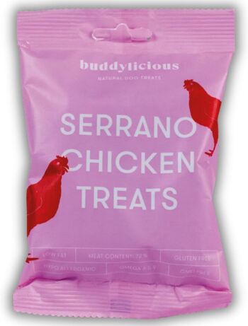 Gâteries naturelles et saines pour chiens au poulet Serrano de Buddylicious 1