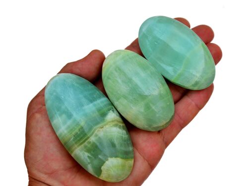 Pistachio Calcite Palm Stone (6-10 Pcs) - (45mm - 95mm) 1 Kg Green Calcite Lot