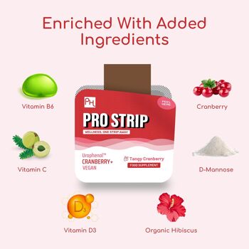 PROSTRIP®️ CRANBERRY+ Urophénol™ fournissant 36 mg de proanthocyanidines (PAC) - Ajouté de D-mannose, d'hibiscus biologique, de vitamines D3, B6 et C - 30 bandelettes végétaliennes orales - Pas d'eau nécessaire - par Prowise Healthcare 5