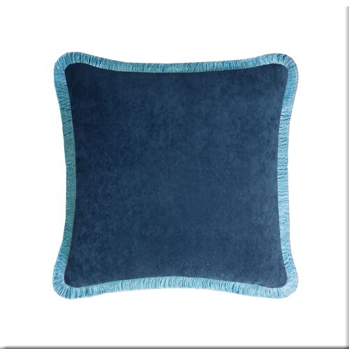 Happy Pillow Velvet Blue With Light Blue Fringes