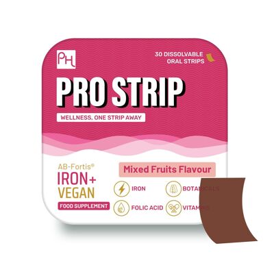 PROSTRIP®️ IRON+ AB-Fortis® 14 mg ajouté avec de la vitamine C, B1, B2, B6, de l'acide folique, de la betterave, des épinards et des cerises acidulées – 30 bandelettes végétaliennes orales – Pas besoin d'eau – Haute absorption par Prowise Healthcare