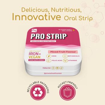 PROSTRIP®️ IRON+ AB-Fortis® 14 mg ajouté avec de la vitamine C, B1, B2, B6, de l'acide folique, de la betterave, des épinards et des cerises acidulées – 30 bandelettes végétaliennes orales – Pas besoin d'eau – Haute absorption par Prowise Healthcare 7