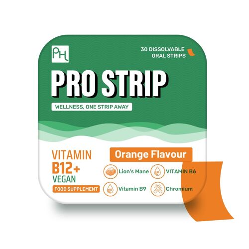 PROSTRIP®️ Vitamin B12+ 1500mcg with Vitamin B6, Folic Acid, Chromium, and Lion's Mane Mushroom – 30 Oral Vegan Strips – No water needed – High Absorption with Maximum benefits by Prowise Healthcare