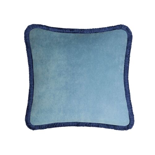 Happy Pillow Velvet Light Blue With Blue Fringes