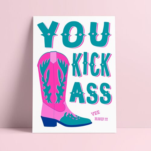 Riso print You kick ass Cowboy boots