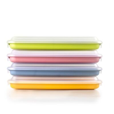 IBILI - Set 4 Coni per Salsicce e Salumi, 4 coni da 24,8 x 14,4 x 3,3 cm, Plastica BPA free, riutilizzabili, Giallo + Rosso + Verde + Blu