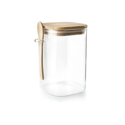 IBILI - Barattolo caffè/zucchero + cucchiaio - 1200 ml - Barattolo in borosilicato, coperchio in bambù e cucchiaio