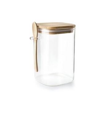 IBILI - Pot à Café/Sucre + Cuillère - 1200 ml - Pot en Borosilicate, Couvercle et Cuillère en Bambou 1