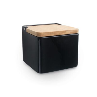 IBILI - Saliera quadrata nera - 11x11x9,9 cm - Ceramica con coperchio in bambù