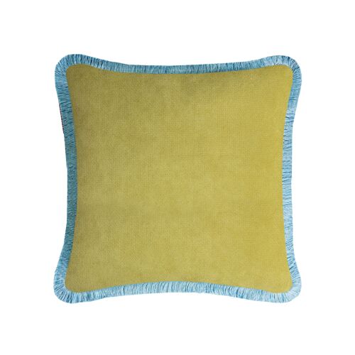 Happy Pillow Velvet Lime With Light Blue Fringes