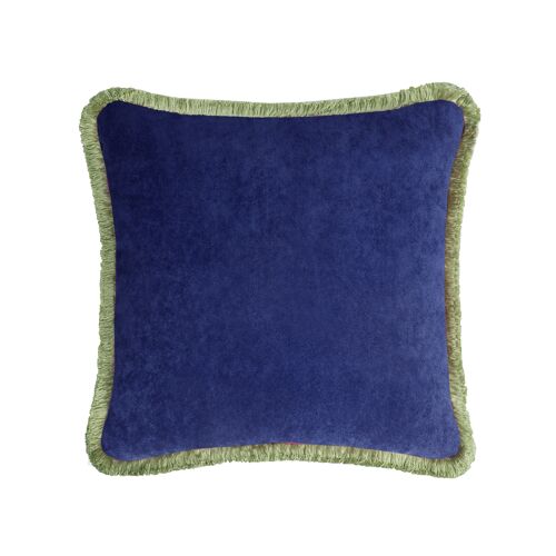 Happy Pillow Velvet Blue With Green Fringes