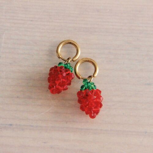 Stainless steel hoop earrings with facet raspberry - red/gold