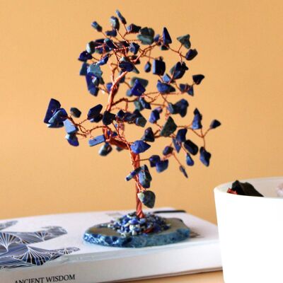 AGemT-11 - Árbol de piedras preciosas Lrg - Sodalita sobre base de ágata azul (100 piedras) - Vendido en 1x unidad/s por exterior