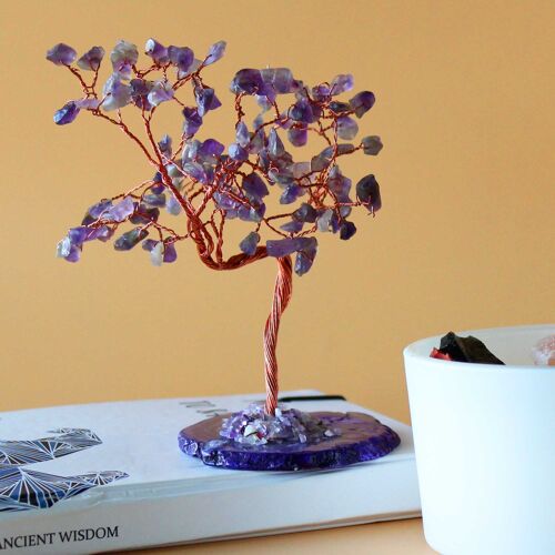 AGemT-08 - Lrg Gemstone Tree - Amethyst on Natural Agate Base (100 stones) - Sold in 1x unit/s per outer