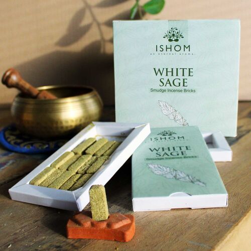 AISB-01 - Pack of 15 Natural Incense Smudge Bricks and Burner - White Sage - Sold in 12x unit/s per outer