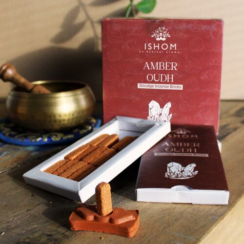 AISB-04 - Pack of 15 Natural Incense Smudge Bricks and Burner - Amber Wood - Sold in 12x unit/s per outer