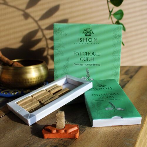 AISB-05 - Pack of 15 Natural Incense Smudge Bricks and Burner - Patchouli Wood - Sold in 12x unit/s per outer