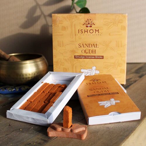 AISB-06 - Pack of 15 Natural Incense Smudge Bricks and Burner - Sandal Wood - Sold in 12x unit/s per outer