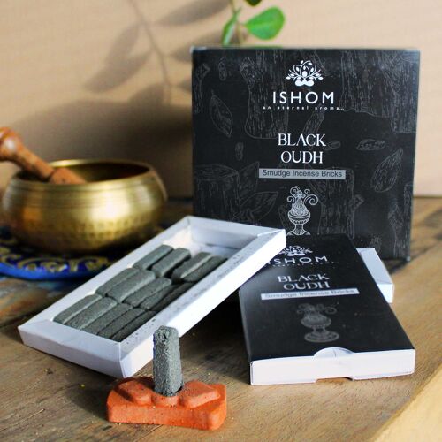 AISB-07 - Pack of 15 Natural Incense Smudge Bricks and Burner - Black Wood - Sold in 12x unit/s per outer