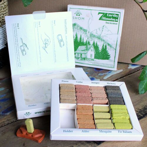 AISB-08 - Display Set of 70 Incense Smudge Bricks and Burner - 7 Earthy Himalaya Incenso - Sold in 1x unit/s per outer
