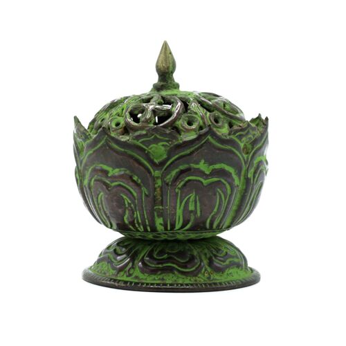 ATIH-01 - Brass Verdigris Tibetan Incense Burner - Small Lotus - Sold in 1x unit/s per outer