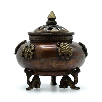 ATIH-03 - Brûleur d'encens tibétain en laiton - Pot debout à six symboles - Vendu en 1x unité/s par extérieur 1