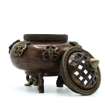 ATIH-03 - Brûleur d'encens tibétain en laiton - Pot debout à six symboles - Vendu en 1x unité/s par extérieur 2