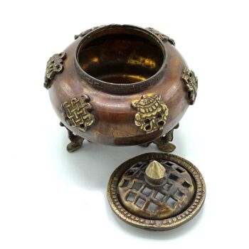 ATIH-03 - Brûleur d'encens tibétain en laiton - Pot debout à six symboles - Vendu en 1x unité/s par extérieur 3